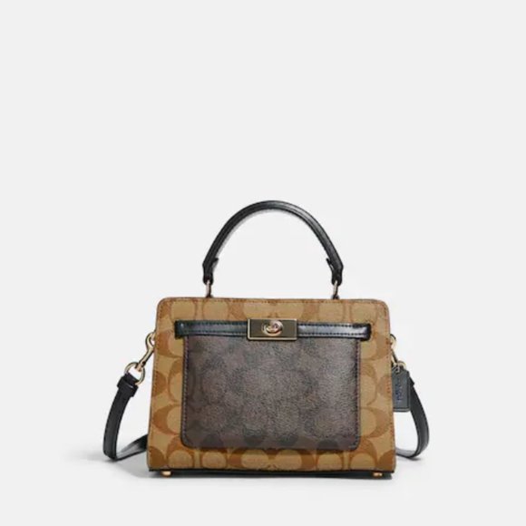 NWT COACH MINI LANE TOP HANDLE IN BLOCKED SIGNATURE CANVAS CROSSBODY BAG - Picture 3 of 10